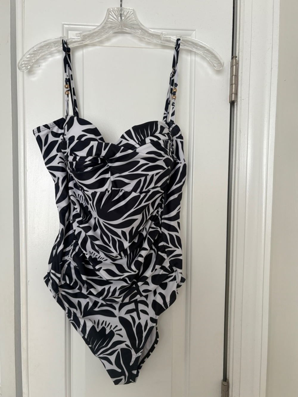 Nicole Miller Black & White Leaf Print One-Piece Swimsuit